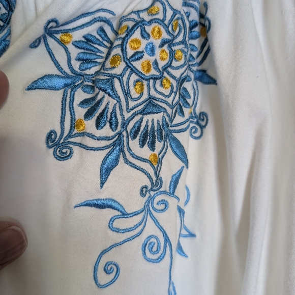 Mediterranean Boho Peasant Top 3X Embroidered 100% Cotton Resort Summer - Picture 5 of 7